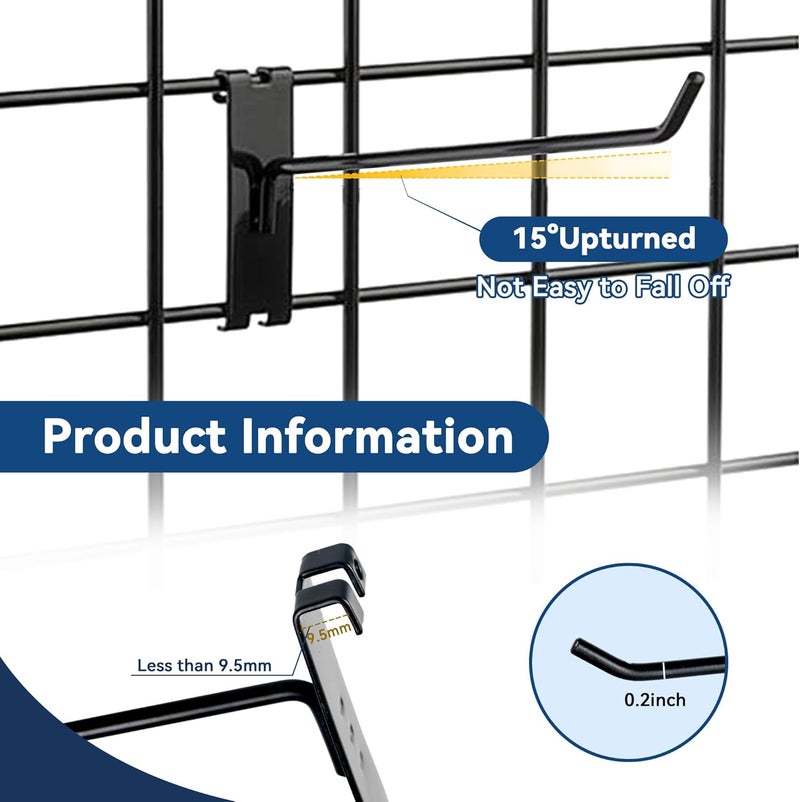 Alyoen Gridwall Hooks 2in, Grid Wall Hangers, Black Grid Panel Hooks, Metal Display Hooks for Grid Wall, Gridwall Accessories for Retail Garage Shop Home Display (30 Pack) - Image 2